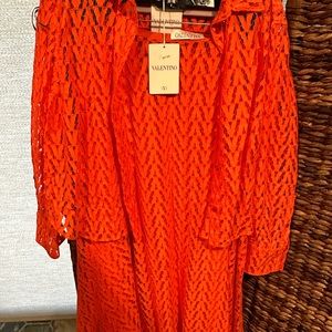 Orange Valentino Midi  skirt crochet set